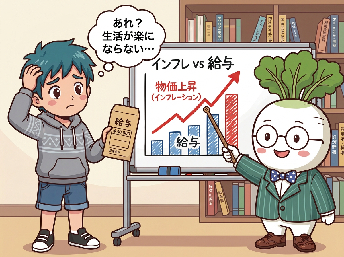 【実質賃金の真実】統計の誤解と実感のズレをカブ先生が解説！