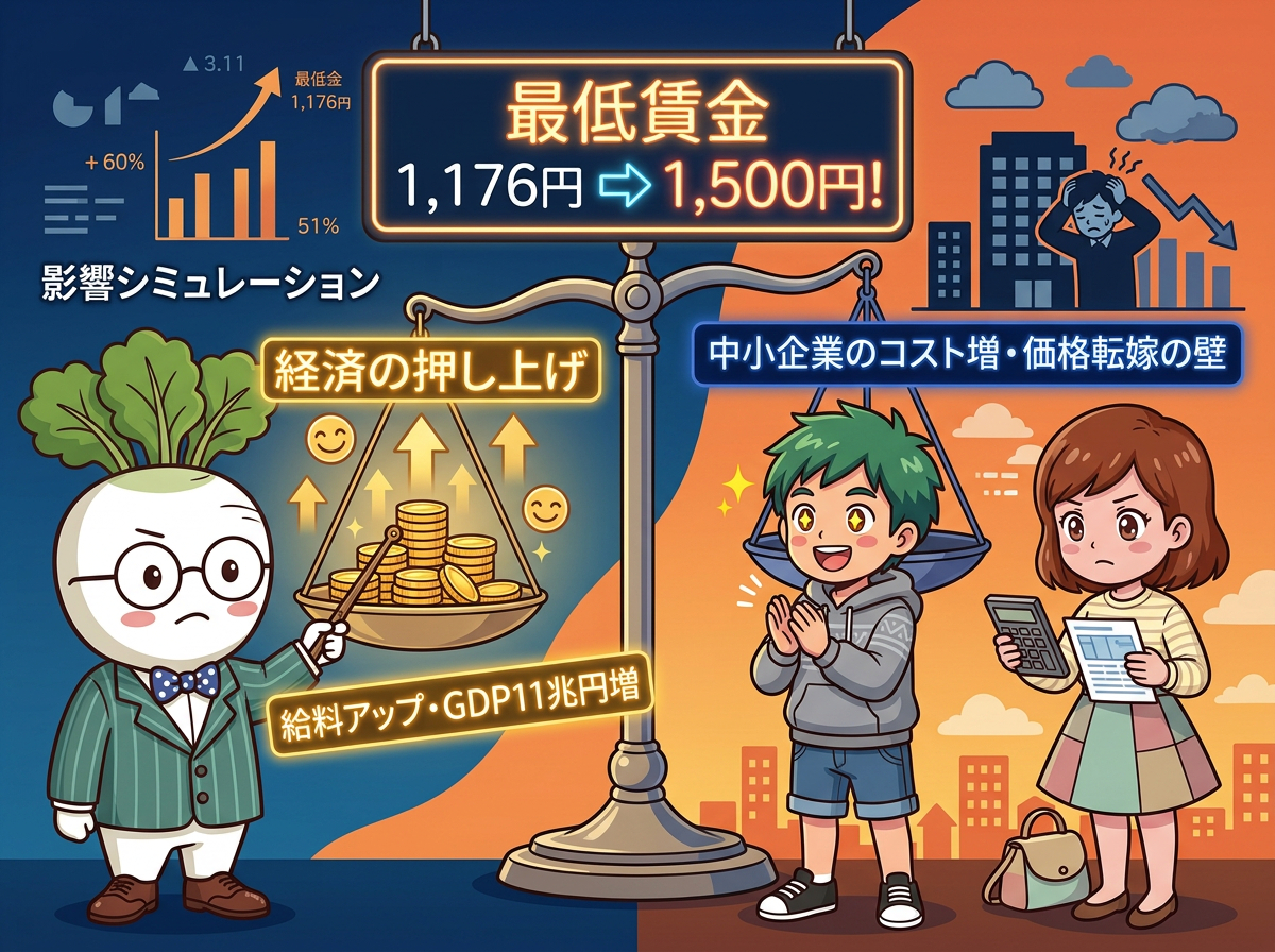 最低賃金1500円化の衝撃！家計と企業シミュ | カブ先生のお金の学校