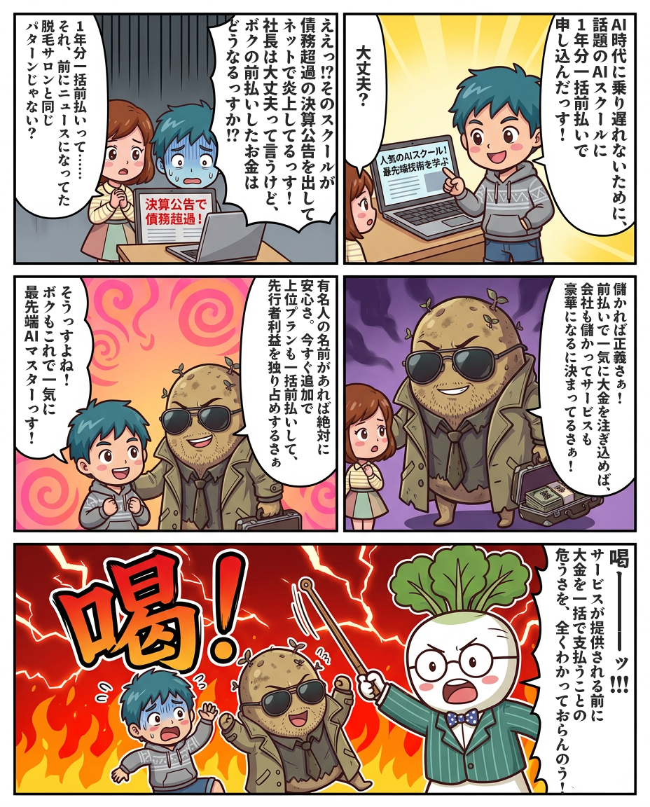 「前払いAI学校」の甘い誘惑 〜有名起業家AI学校とミュゼプラチナムに共通する『お金をもらってから考える』危ういモデル〜